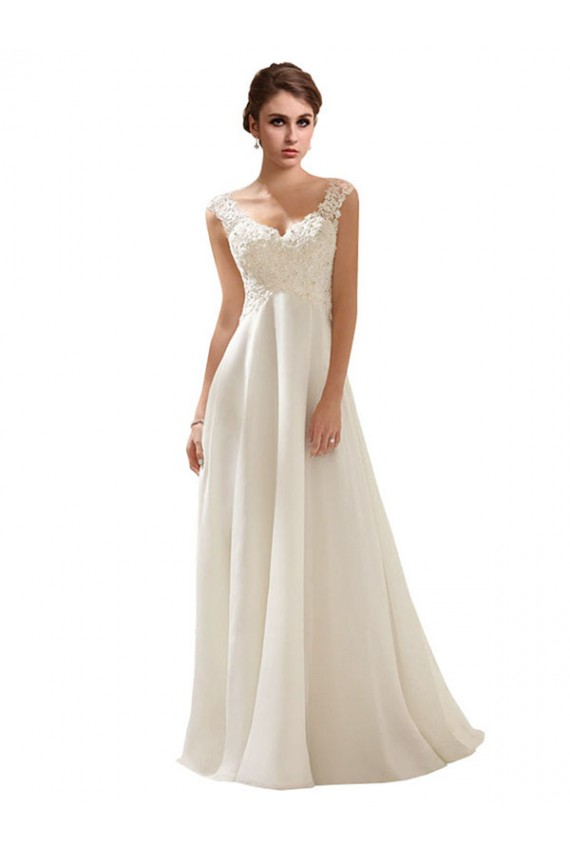 Sleeveless V-Neck Soft Chiffon & Lace Ivory Sweep Train Wedding Dress Leicester