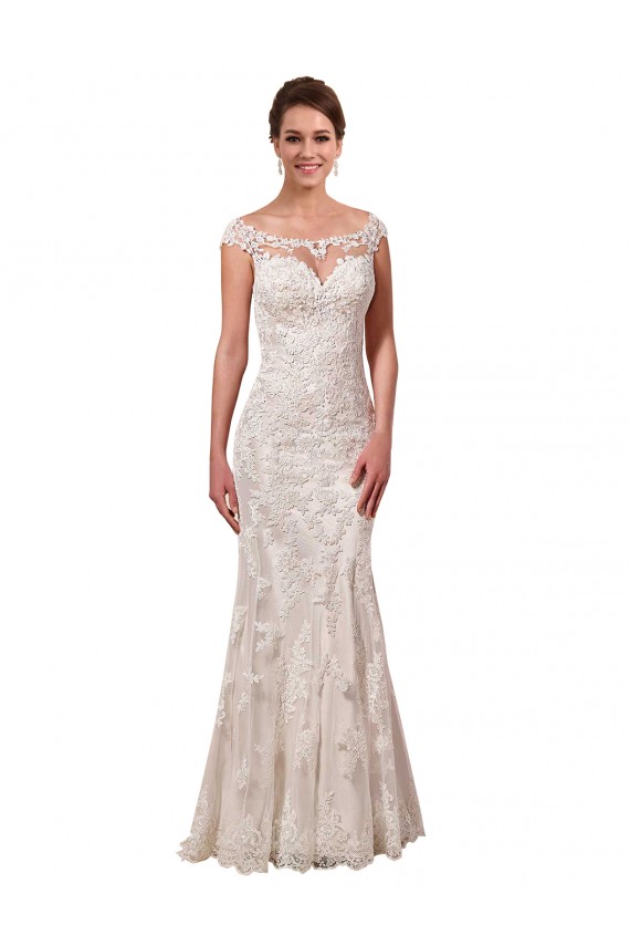 Sleeveless Illusion Neck Lace White Chapel Train Sexy Wedding Dress Leicester