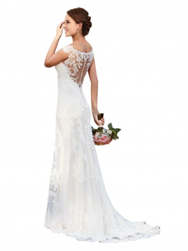 Sleeveless Illusion Neck Lace White Chapel Train Sexy Wedding Dress Leicester