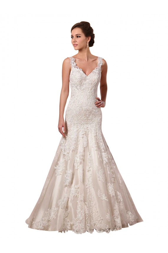 Sleeveless V-Neck Tulle & Lace Ivory Chapel Train Bridal Wedding Dress Leicester