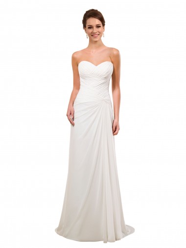 Sleeveless Sweetheart Soft Chiffon Ivory Chapel Train Wedding Gowns Leicester