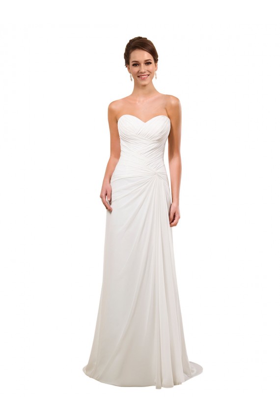 Sleeveless Sweetheart Soft Chiffon Ivory Chapel Train Wedding Gowns Leicester