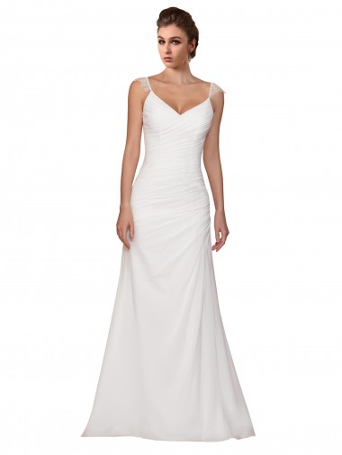 Sleeveless V-Neck Soft Chiffon Ivory Chapel Train Wedding Dress Leicester