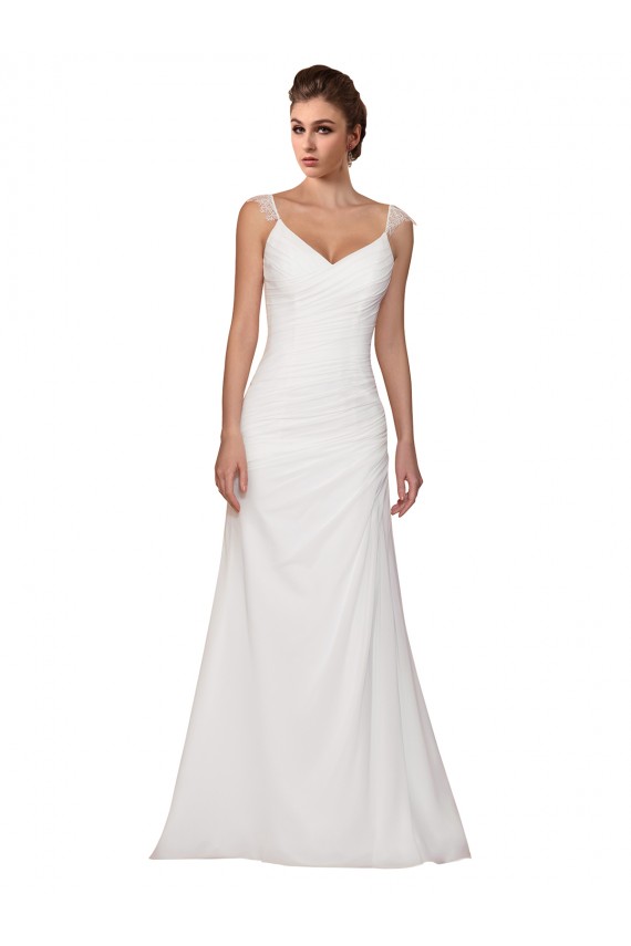Sleeveless V-Neck Soft Chiffon Ivory Chapel Train Wedding Dress Leicester