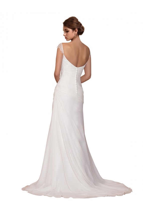 Sleeveless V-Neck Soft Chiffon Ivory Chapel Train Wedding Dress Leicester