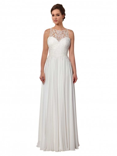 Sleeveless Illusion Neck Soft Chiffon Ivory Sweep Train Boho Wedding Dress Leicester