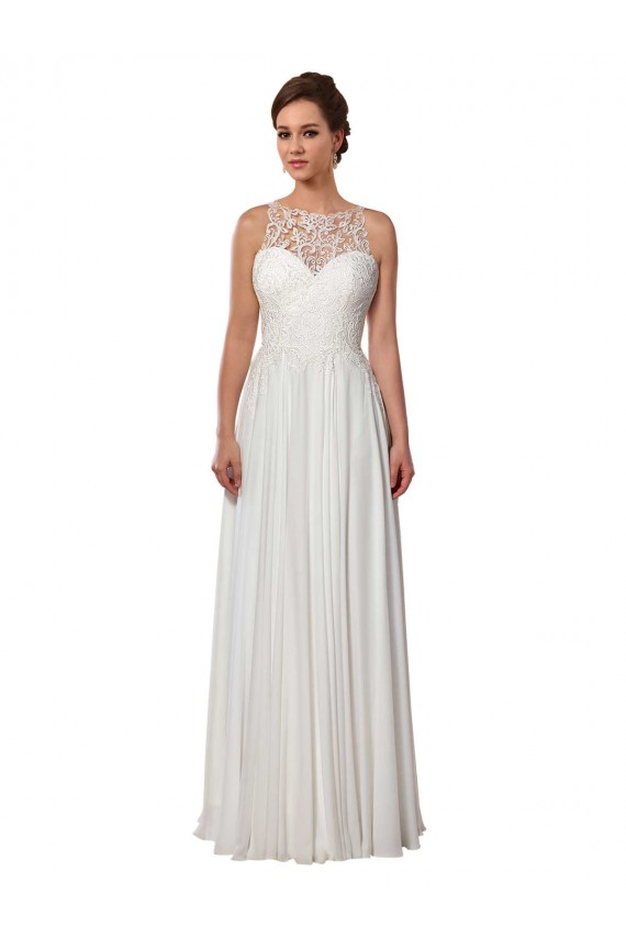 Sleeveless Illusion Neck Soft Chiffon Ivory Sweep Train Boho Wedding Dress Leicester