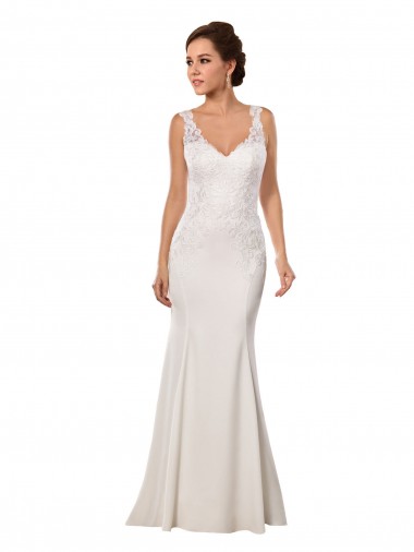 Sleeveless V-Neck Lace & Stretch Crepe Ivory Chapel Train Sexy Wedding Dress Leicester