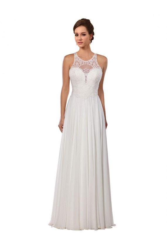 Sleeveless Illusion Neck Soft Chiffon Ivory Chapel Train Wedding Dress Leicester