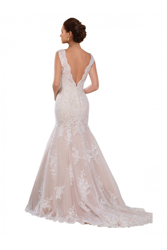 Sleeveless V-Neck Lace Ivory & Champagne Chapel Train Modern Wedding Dress Leicester