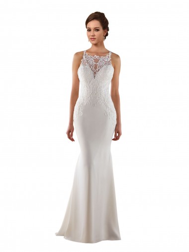 Sleeveless Sweetheart Lace & Stretch Crepe Ivory Sweep Train Modern Wedding Dress Leicester