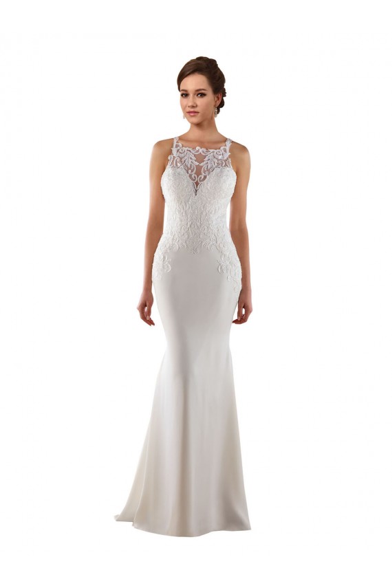 Sleeveless Sweetheart Lace & Stretch Crepe Ivory Sweep Train Modern Wedding Dress Leicester