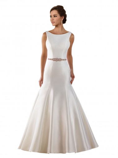 Sleeveless Bateau Neck Satin Ivory Chapel Train Modern Wedding Dress Leicester