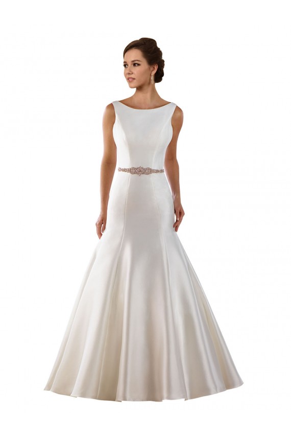 Sleeveless Bateau Neck Satin Ivory Chapel Train Modern Wedding Dress Leicester