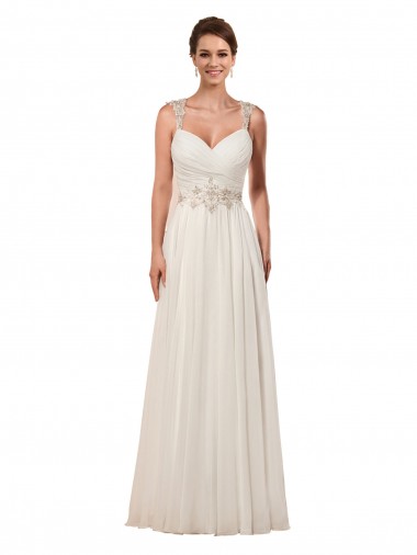 Sleeveless Sweetheart Soft Chiffon Ivory Sheath Chapel Train Wedding Dress Leicester