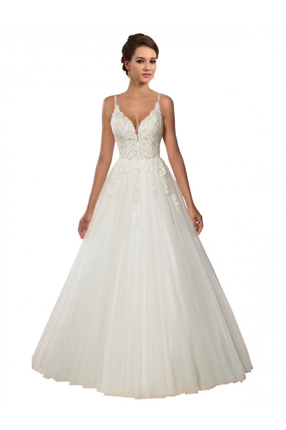 Sleeveless Spaghetti Straps Tulle & Lace Ivory Chapel Train Boho Wedding Dress Leicester