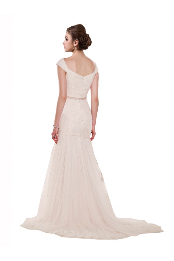 Sleeveless Off the Shoulder Tulle Ivory Chapel Train Beach Wedding Dress Leicester