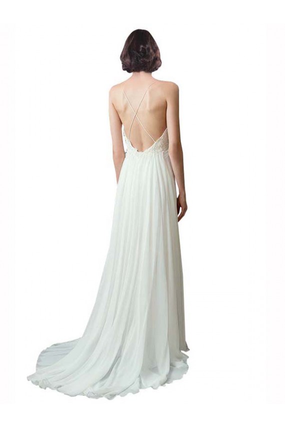 Sleeveless V-Neck Soft Chiffon & Lace Ivory Chapel Train Beach Wedding Dress Leicester
