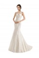 Sleeveless Illusion Neck Lace Ivory Mermaid Chapel Train Wedding Dress Leicester