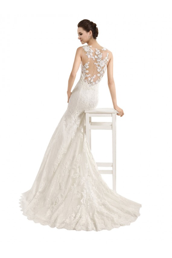 Sleeveless Illusion Neck Lace Ivory Mermaid Chapel Train Wedding Dress Leicester