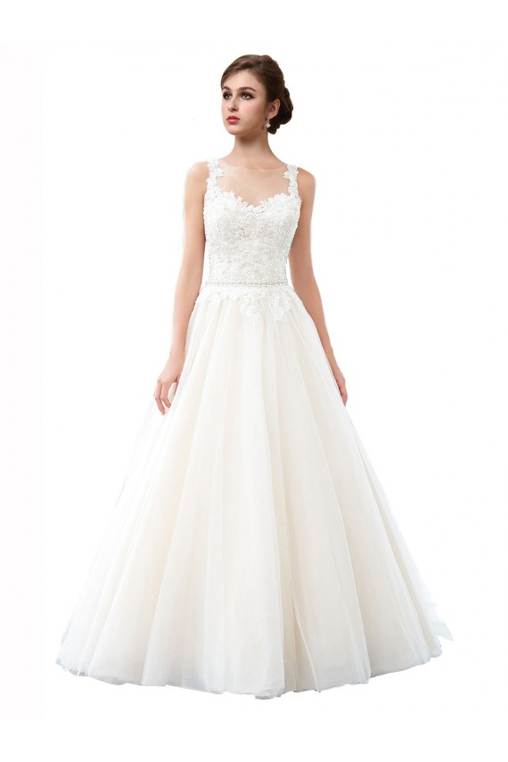 Sleeveless Illusion Neck Tulle & Lace Ivory Cathedral Train Beach Wedding Dress Leicester