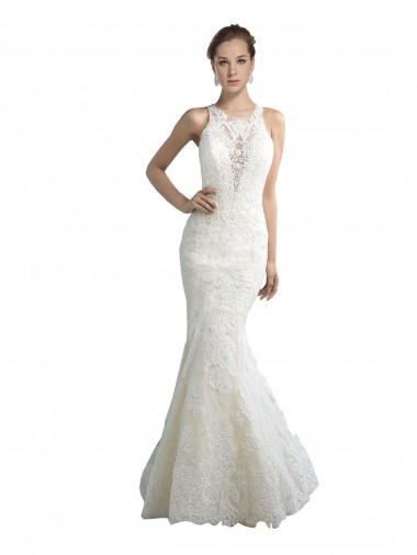 Sleeveless Illusion Neck Tulle Ivory Chapel Train Beach Wedding Dress Leicester