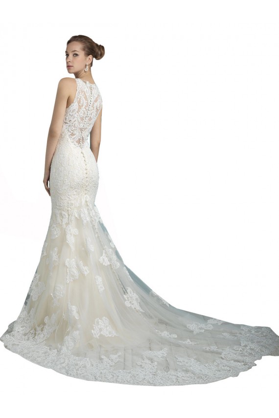 Sleeveless Illusion Neck Tulle Ivory Chapel Train Beach Wedding Dress Leicester