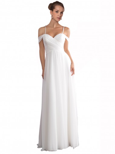 Sleeveless Off the Shoulder Soft Chiffon Ivory Sweep Train Beach Wedding Dress Leicester