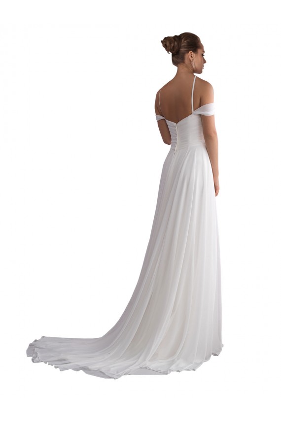 Sleeveless Off the Shoulder Soft Chiffon Ivory Sweep Train Beach Wedding Dress Leicester