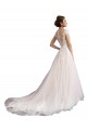 Cap Sleeves Illusion Neck Tulle & Lace Ivory & Champagne Cathedral Train Beach Wedding Dress Leicester