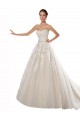Sleeveless Strapless Tulle & Lace Ivory & Champagne Chapel Train Wedding Dress Leicester