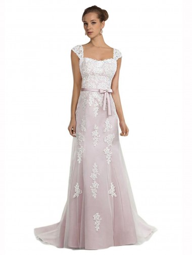 Sleeveless Strapless Tulle & Lace Ivory & Pink Sweep Train Beach Wedding Dress Leicester