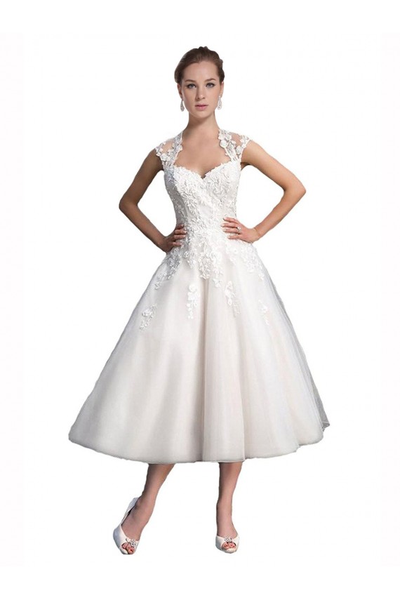Sleeveless Sweetheart Tulle & Lace Ivory Tea Length Beach Wedding Dress Leicester