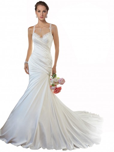 Sleeveless Sweetheart Satin Ivory Chapel Train Beach Wedding Gowns Leicester