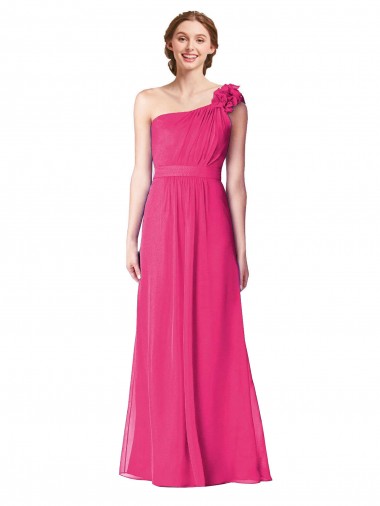 Sleeveless One Shoulder Soft Chiffon Azalea Long Bridesmaid Gown Leicester