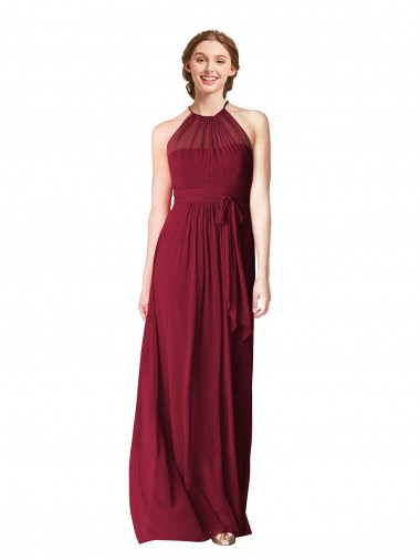 Sleeveless Halter Neck Chiffon Burgundy Long Evening Gowns / Bridesmaid Dresses Leicester