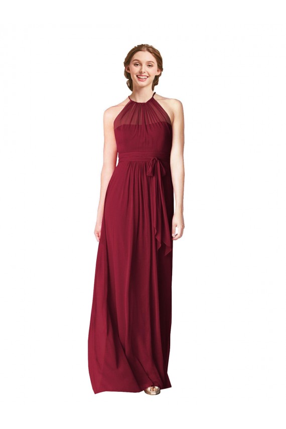 Sleeveless Halter Neck Chiffon Burgundy Long Evening Gowns / Bridesmaid Dresses Leicester
