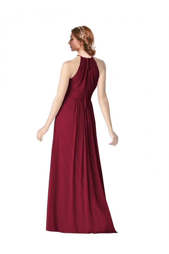 Sleeveless Halter Neck Chiffon Burgundy Long Evening Gowns / Bridesmaid Dresses Leicester