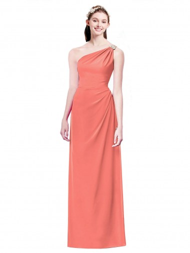 Sleeveless One Shoulder Soft Chiffon Coral Long Bridesmaid Dress Leicester