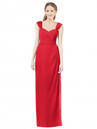 Cap Sleeves Sweetheart Soft Chiffon Red Long Formal Dress / Bridesmaid Dress Leicester