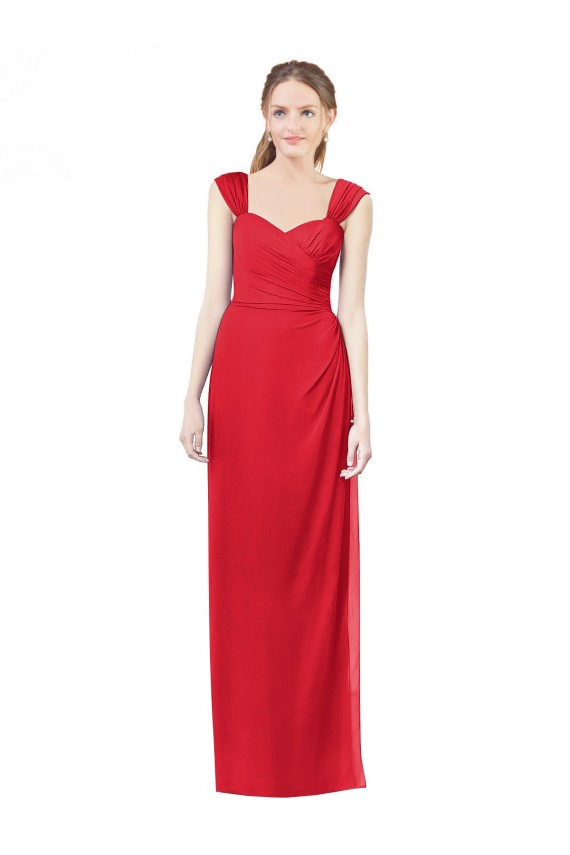 Cap Sleeves Sweetheart Soft Chiffon Red Long Formal Dress / Bridesmaid Dress Leicester