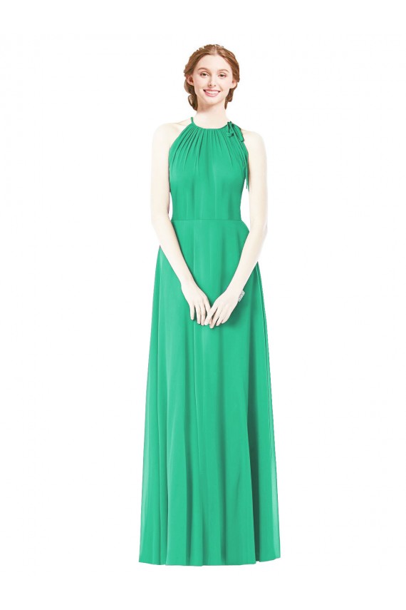 Sleeveless Halter Neck Soft Chiffon Emerald Green Long Bridesmaid Dress Leicester