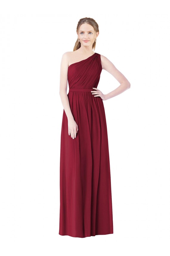 Sleeveless One Shoulder Soft Chiffon Burgundy Long Bridesmaid Gown Leicester