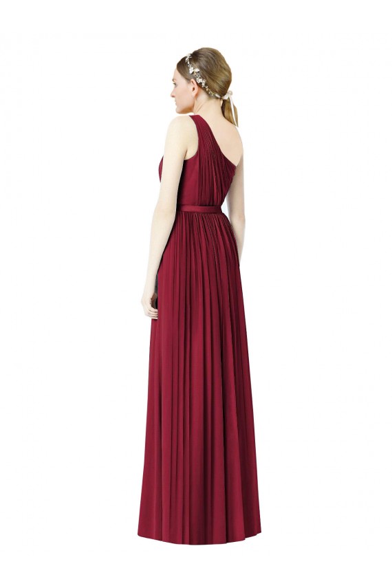 Sleeveless One Shoulder Soft Chiffon Burgundy Long Bridesmaid Gown Leicester