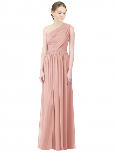 Sleeveless One Shoulder Soft Chiffon Bliss Pink Long Bridesmaid Dress Leicester