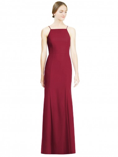 Sleeveless Spaghetti Straps Soft Chiffon Burgundy Long Bridal Party Dress Leicester