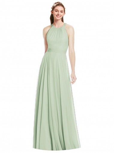 Sleeveless Halter Neck Chiffon Sage Long Bridesmaid Dress / Evening Dress Leicester