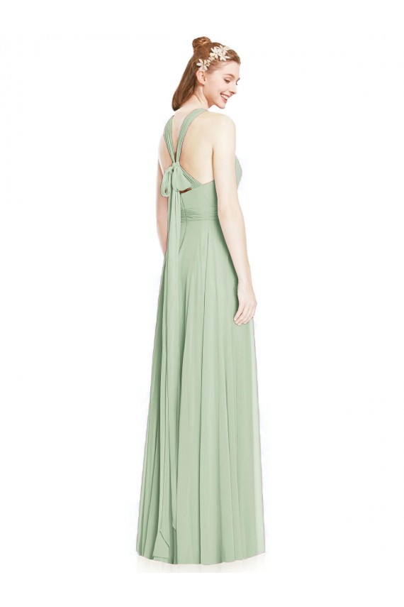 Sleeveless Halter Neck Chiffon Sage Long Bridesmaid Dress / Evening Dress Leicester
