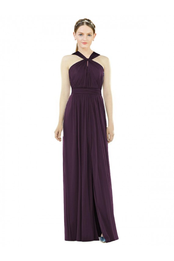 Sleeveless Halter Neck Soft Chiffon Grape Long Semi Formal Evening Dress / Bridesmaid Dress Leicester