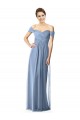 Cap Sleeves Off the Shoulder Soft Chiffon Dusty Blue Long Bridesmaid Dress Leicester